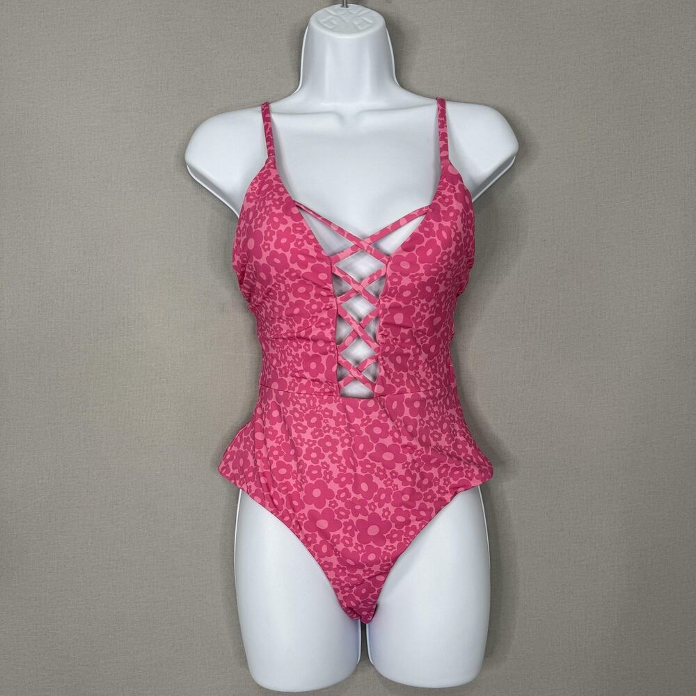 Dippin' Daisy's Bliss One Piece Flower Power Swimsuit Womens Medium Pink Resort